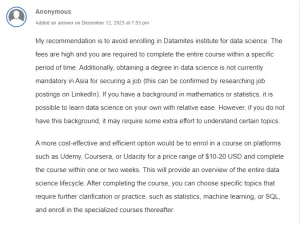 Datamites Data Science course reviews